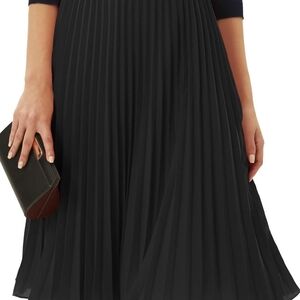 Grace Karin Black Pleated A-Line Midi Skirt
